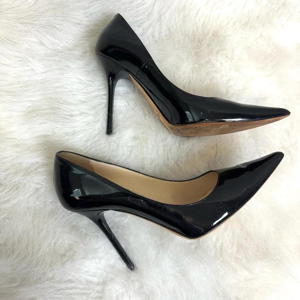 Jimmy Choo Romy 100 Patent Leather Pointed Toe Heels 38